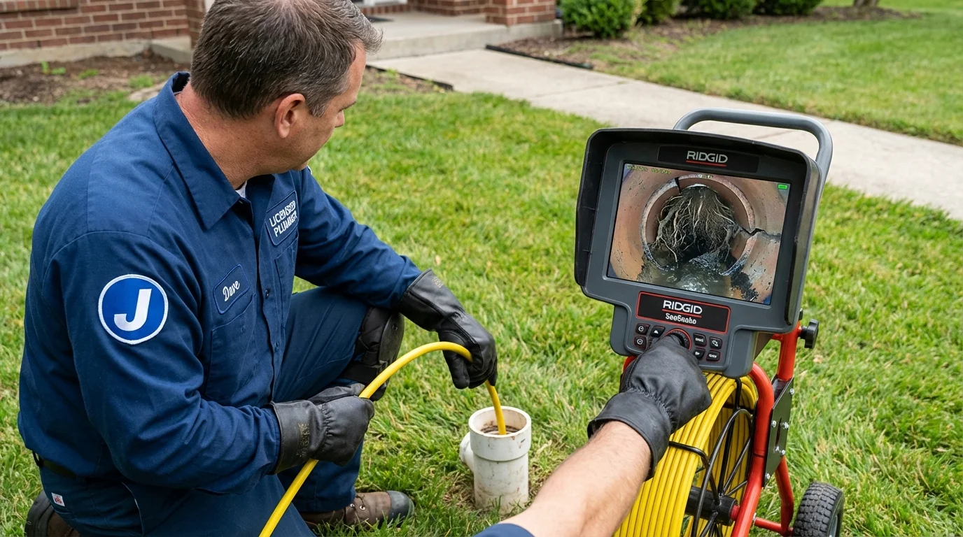 Sewer camera inspection being performed by Johns Plumbing LLC in Randolph