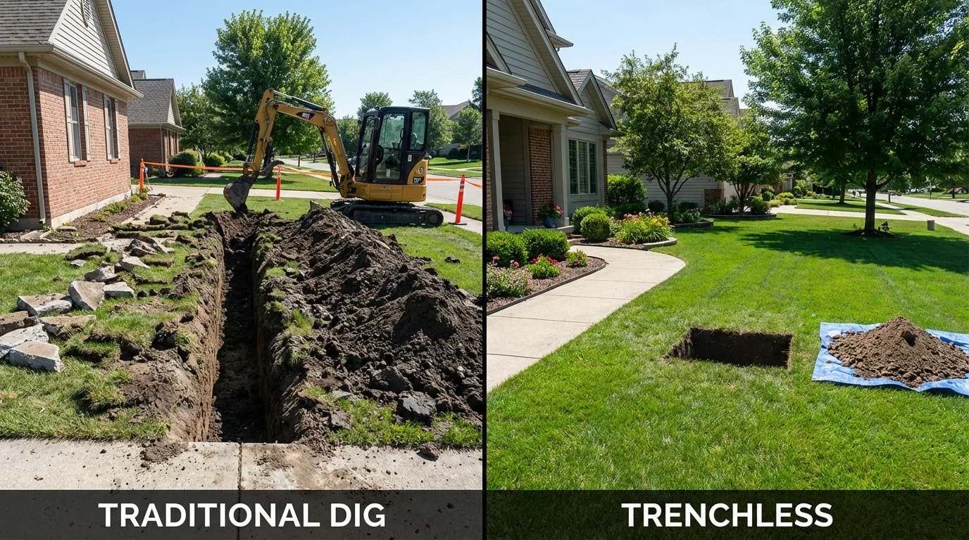 Trenchless sewer repair with minimal yard damage versus traditional excavation in Randolph, UT